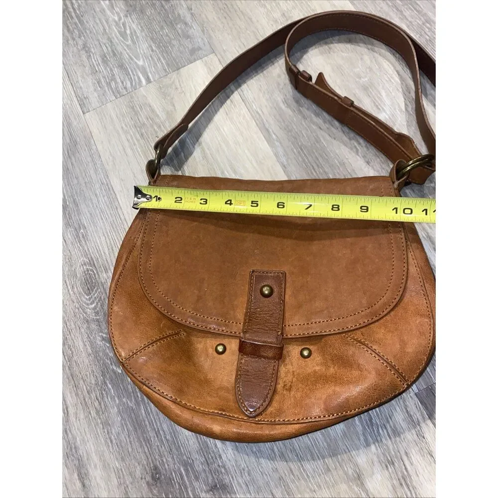 Lucky Brand Brown Goat Leather Saddle Bag Crossbody Purse Boho Classic - Picture 3 of 10